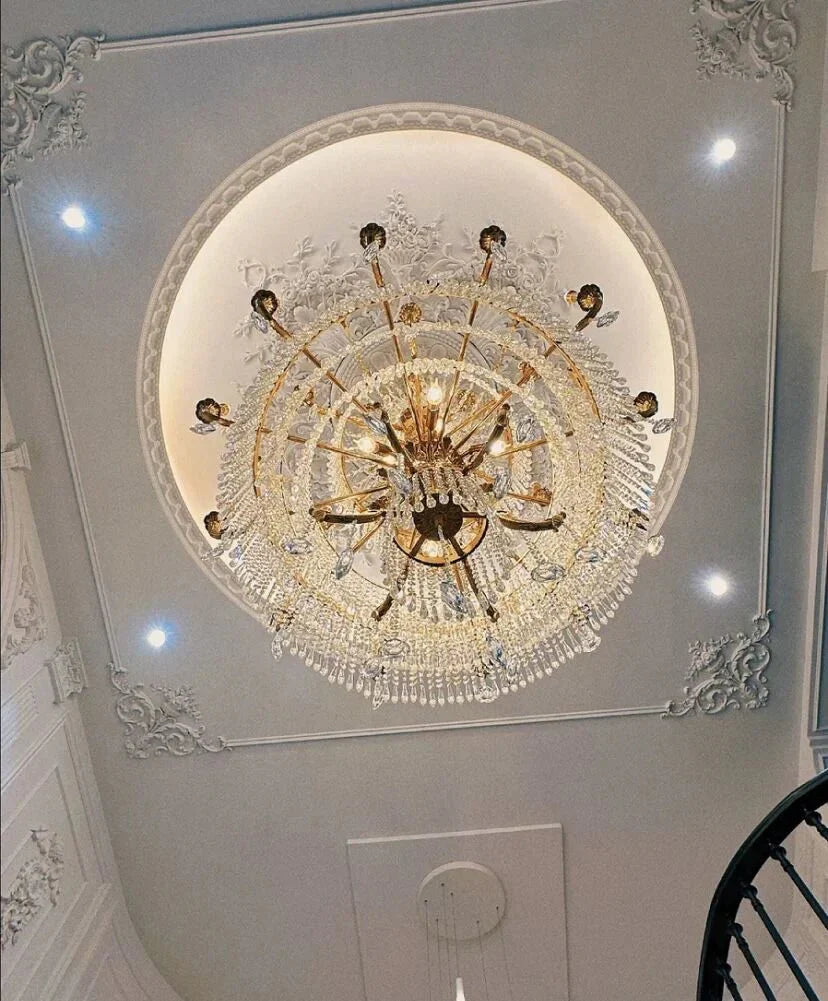 Stunning Oversized Luxury Golden Metal Candle Crystal Tassel Chandelier For High - ceiling - Joyfuzzy