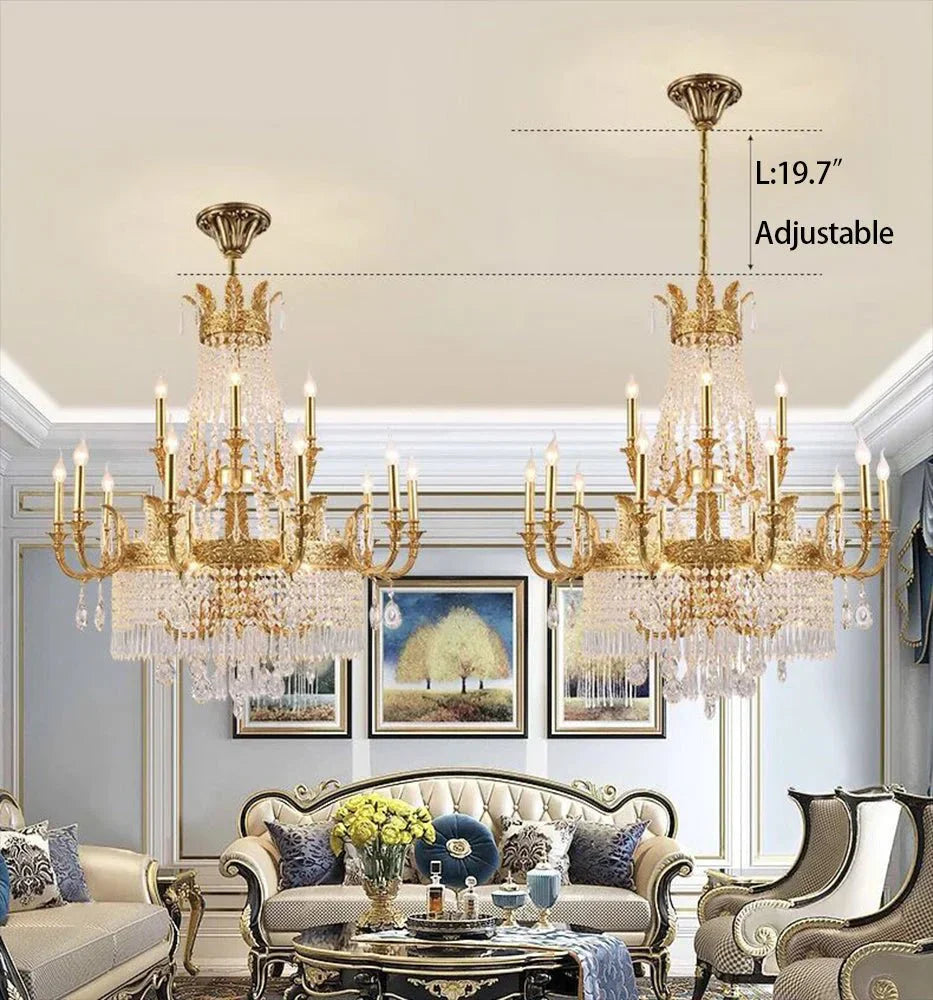 Stunning Oversized Luxury Golden Metal Candle Crystal Tassel Chandelier For High - ceiling - Joyfuzzy
