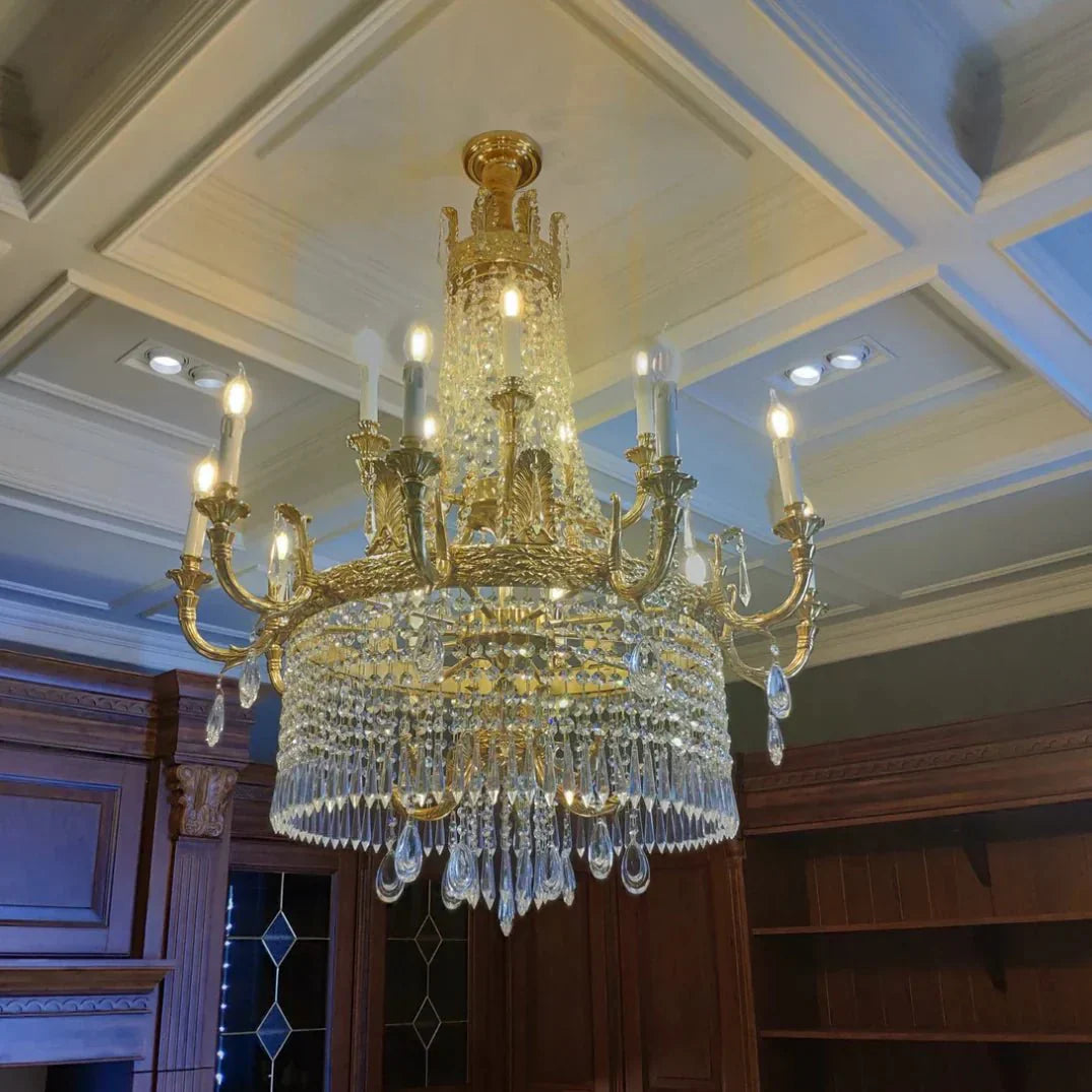 Stunning Oversized Luxury Golden Metal Candle Crystal Tassel Chandelier For High - ceiling - Joyfuzzy