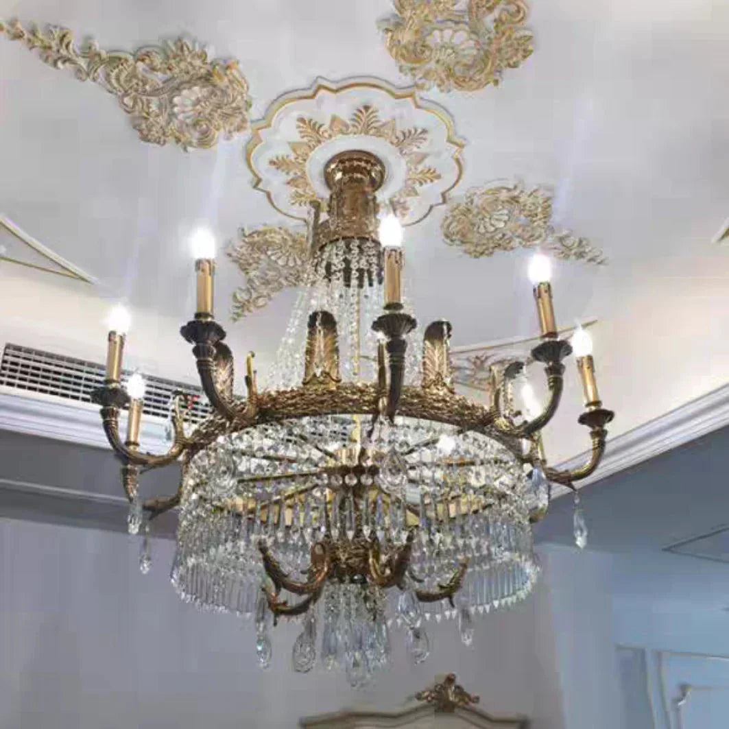 Stunning Oversized Luxury Golden Metal Candle Crystal Tassel Chandelier For High - ceiling - Joyfuzzy