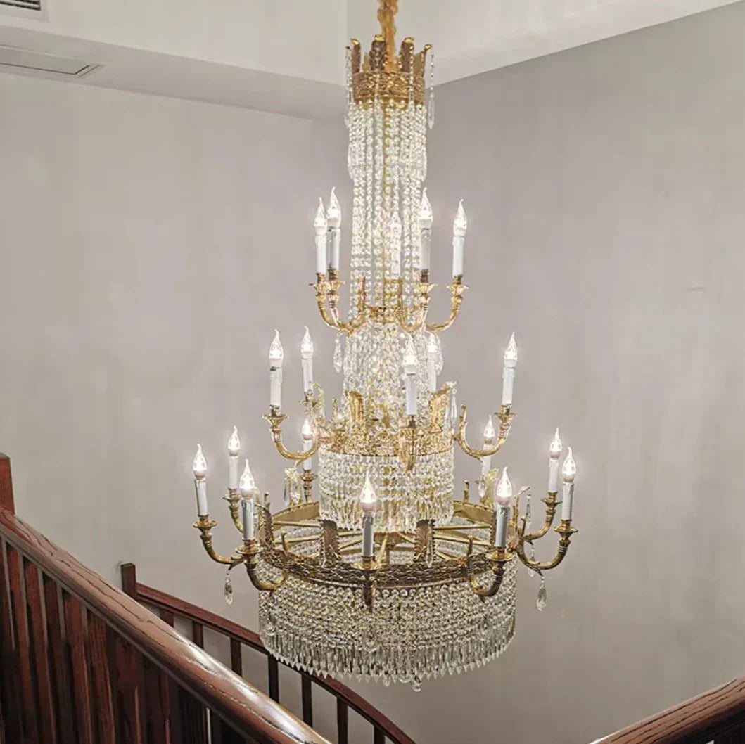 Stunning Oversized Luxury Golden Metal Candle Crystal Tassel Chandelier For High - ceiling - Joyfuzzy