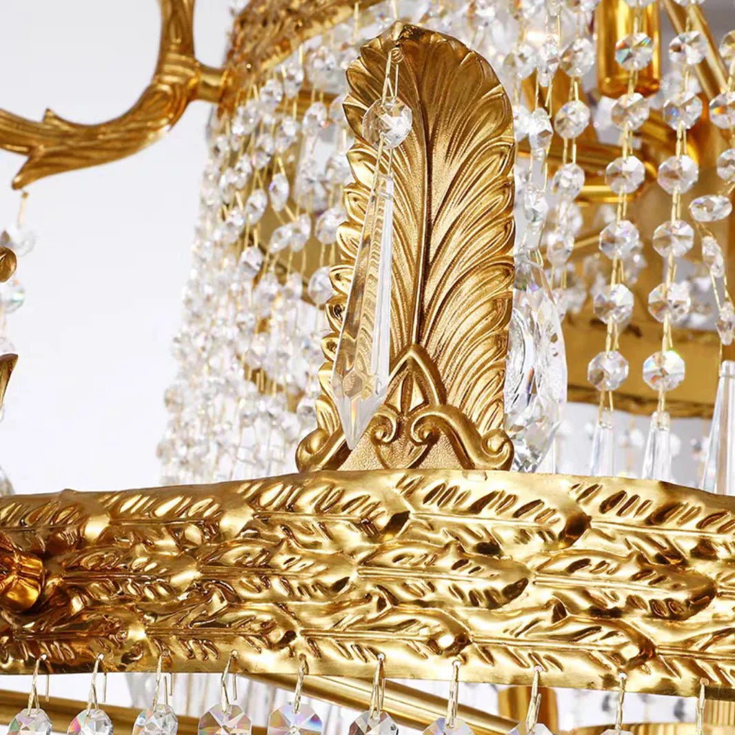 Stunning Oversized Luxury Golden Metal Candle Crystal Tassel Chandelier For High - ceiling - Joyfuzzy