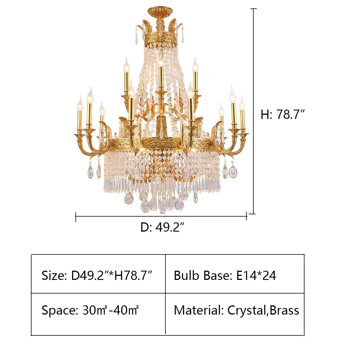 Stunning Oversized Luxury Golden Metal Candle Crystal Tassel Chandelier For High - ceiling - Joyfuzzy
