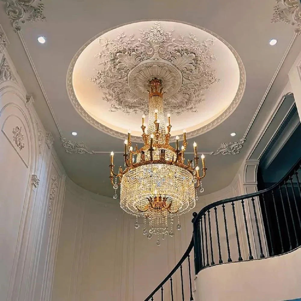 Stunning Oversized Luxury Golden Metal Candle Crystal Tassel Chandelier For High - ceiling - Joyfuzzy