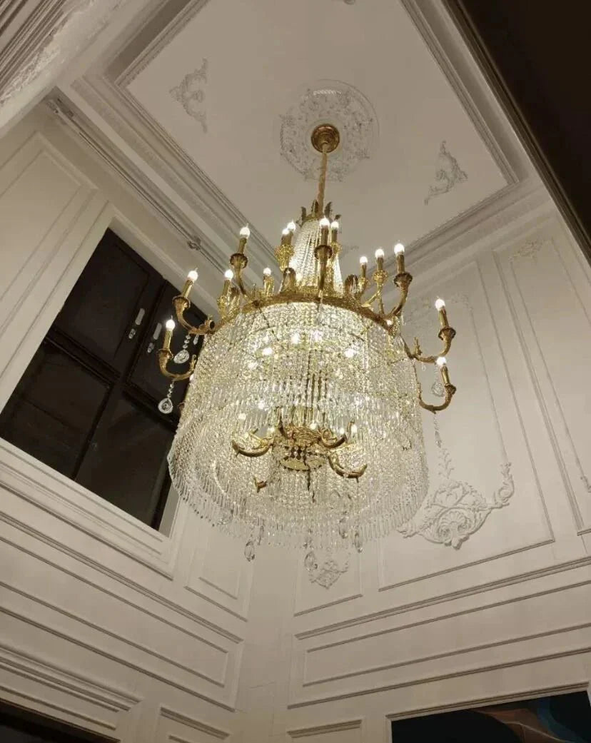 Stunning Oversized Luxury Golden Metal Candle Crystal Tassel Chandelier For High - ceiling - Joyfuzzy