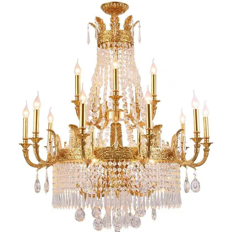 Stunning Oversized Luxury Golden Metal Candle Crystal Tassel Chandelier For High - ceiling - Joyfuzzy
