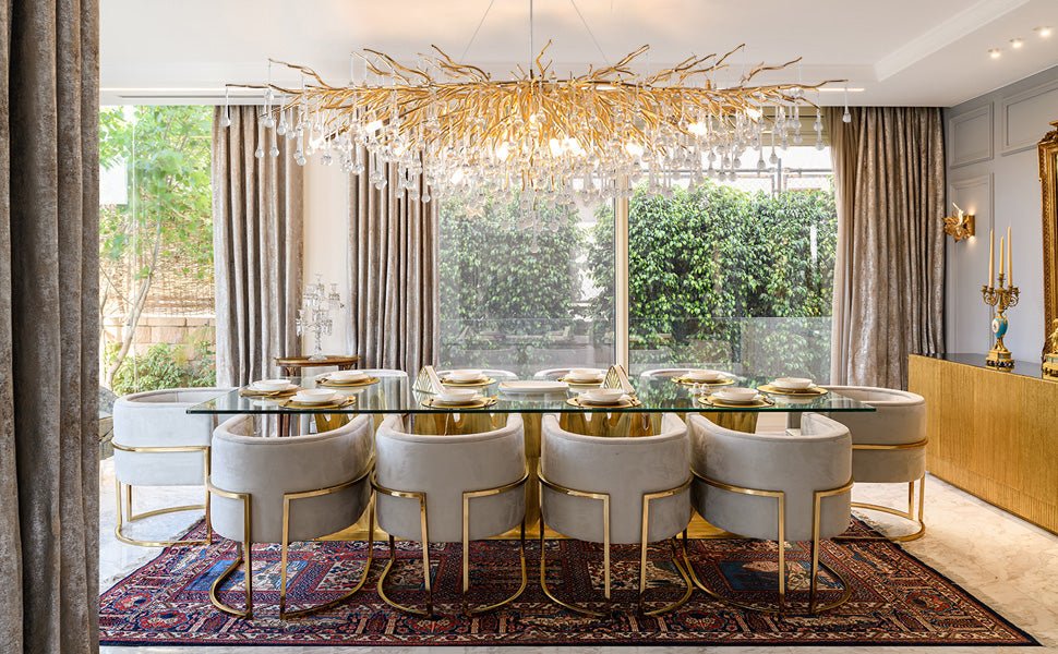 Stunning Tree Branch Crystal Chandelier with Clear Teardrop - shaped for Living/Dining Room - Round D25.6”*H15.8”/8 LightsChromeWarm LightJoyfuzzy