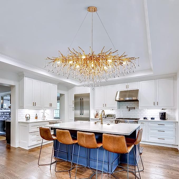 Stunning Tree Branch Crystal Chandelier with Clear Teardrop - shaped for Living/Dining Room - Round D25.6”*H15.8”/8 LightsChromeWarm LightJoyfuzzy