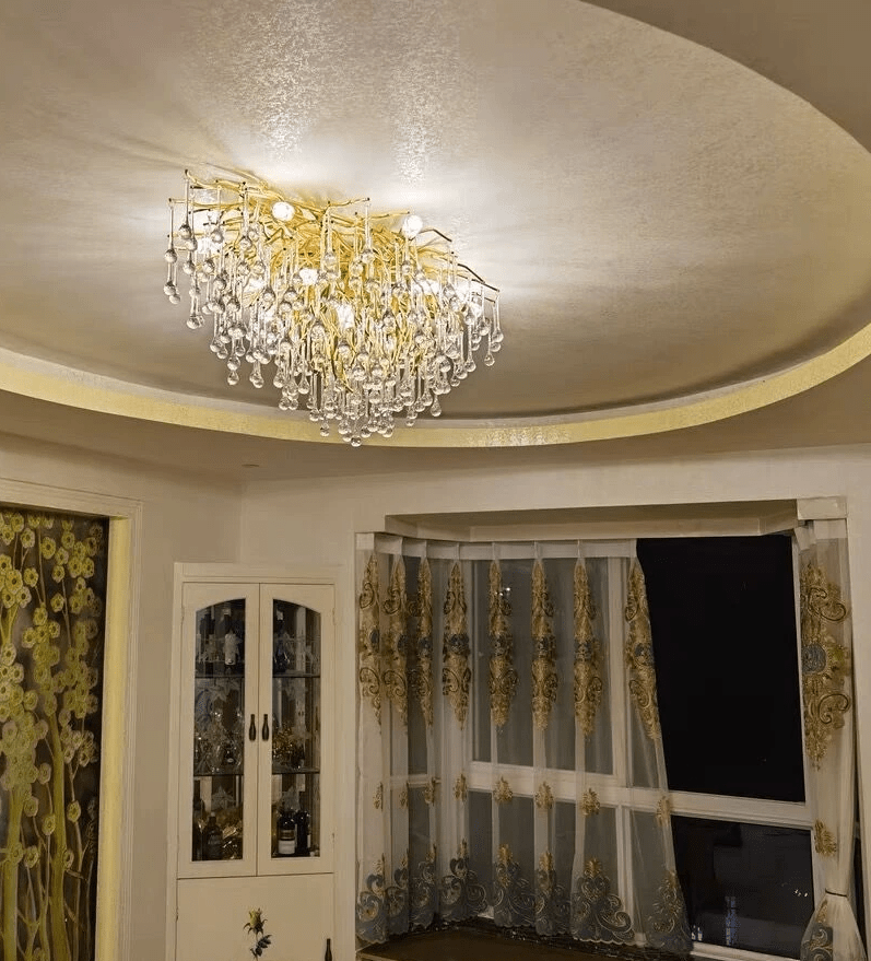 Stunning Tree Branch Crystal Chandelier with Clear Teardrop - shaped for Living/Dining Room - Round D31.5”*H21.7”/10 LightsGoldWarm LightJoyfuzzy