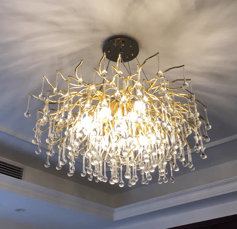 Stunning Tree Branch Crystal Chandelier with Clear Teardrop - shaped for Living/Dining Room - Round D31.5”*H21.7”/10 LightsGoldWarm LightJoyfuzzy