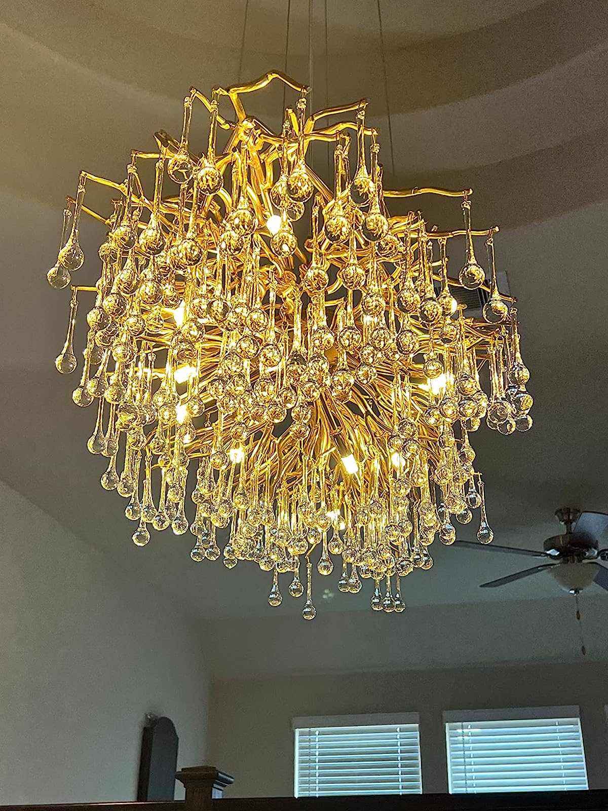 Stunning Tree Branch Crystal Chandelier with Clear Teardrop - shaped for Living/Dining Room - Round D31.5”*H21.7”/10 LightsGoldWarm LightJoyfuzzy