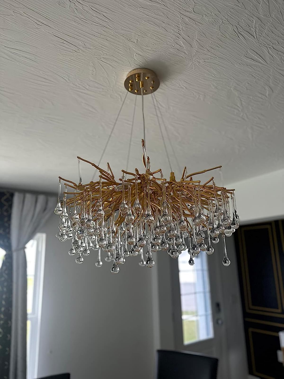 Stunning Tree Branch Crystal Chandelier with Clear Teardrop - shaped for Living/Dining Room - Round D31.5”*H21.7”/10 LightsGoldWarm LightJoyfuzzy
