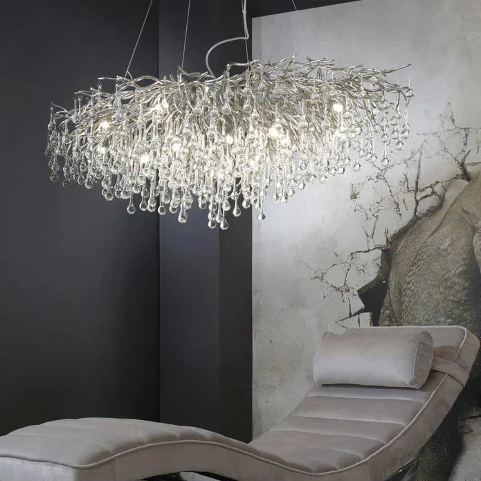 Stunning Tree Branch Crystal Chandelier with Clear Teardrop - shaped for Living/Dining Room - Rectangle L39.4”*W25.6”*H25.6”/10 Lights/27kgChromeWarm LightJoyfuzzy