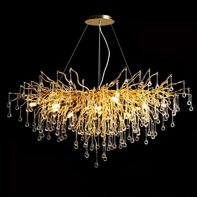 Stunning Tree Branch Crystal Chandelier with Clear Teardrop - shaped for Living/Dining Room - Round D25.6”*H15.8”/8 LightsGoldWarm LightJoyfuzzy