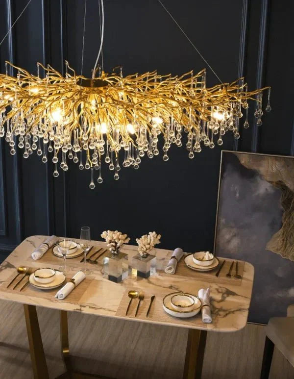 Stunning Tree Branch Crystal Chandelier with Clear Teardrop - shaped for Living/Dining Room - Rectangle L39.4”*W25.6”*H25.6”/10 Lights/27kgChromeWarm LightJoyfuzzy