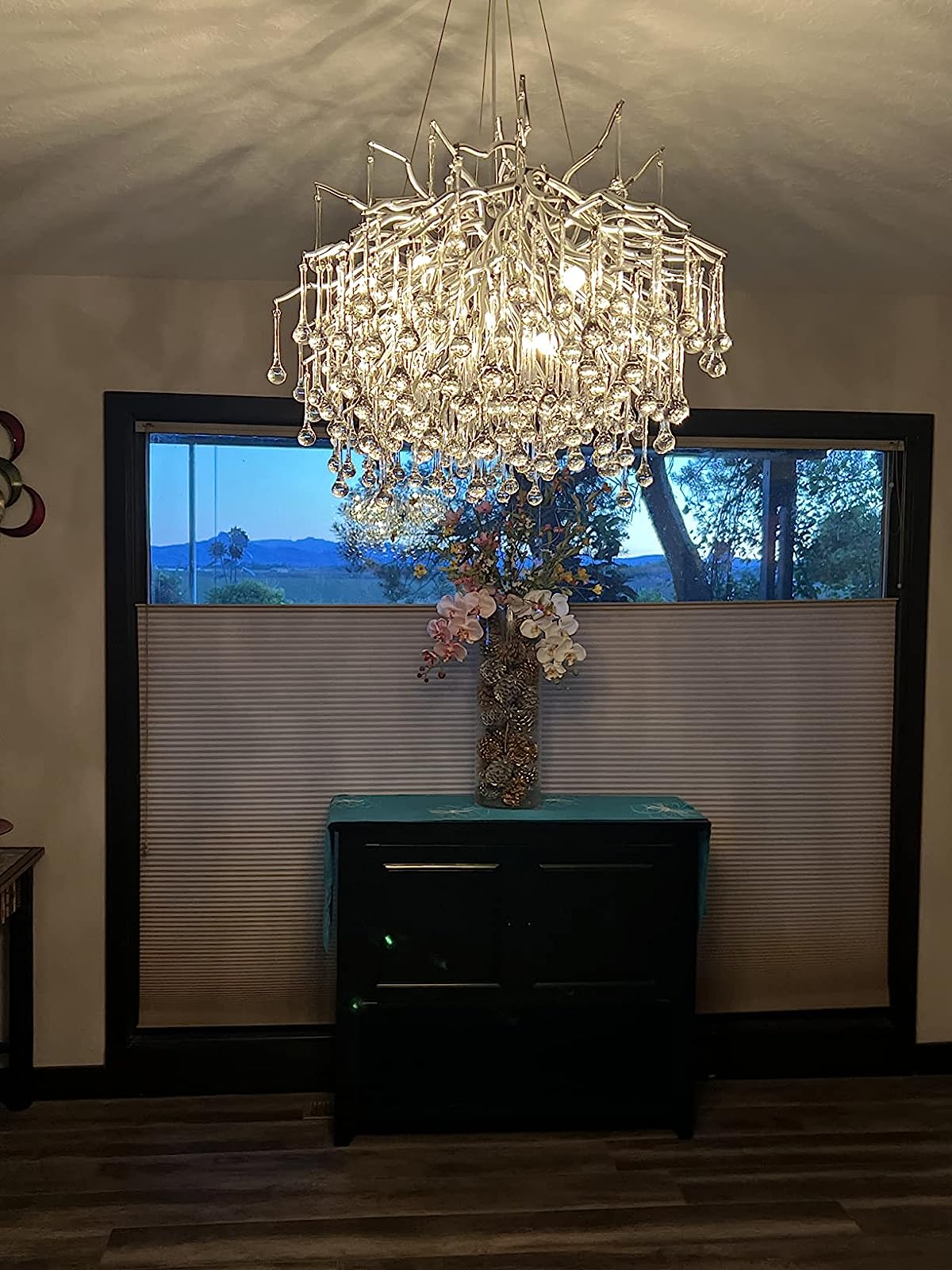 Stunning Tree Branch Crystal Chandelier with Clear Teardrop - shaped for Living/Dining Room - Rectangle L39.4”*W25.6”*H25.6”/10 Lights/27kgChromeWarm LightJoyfuzzy