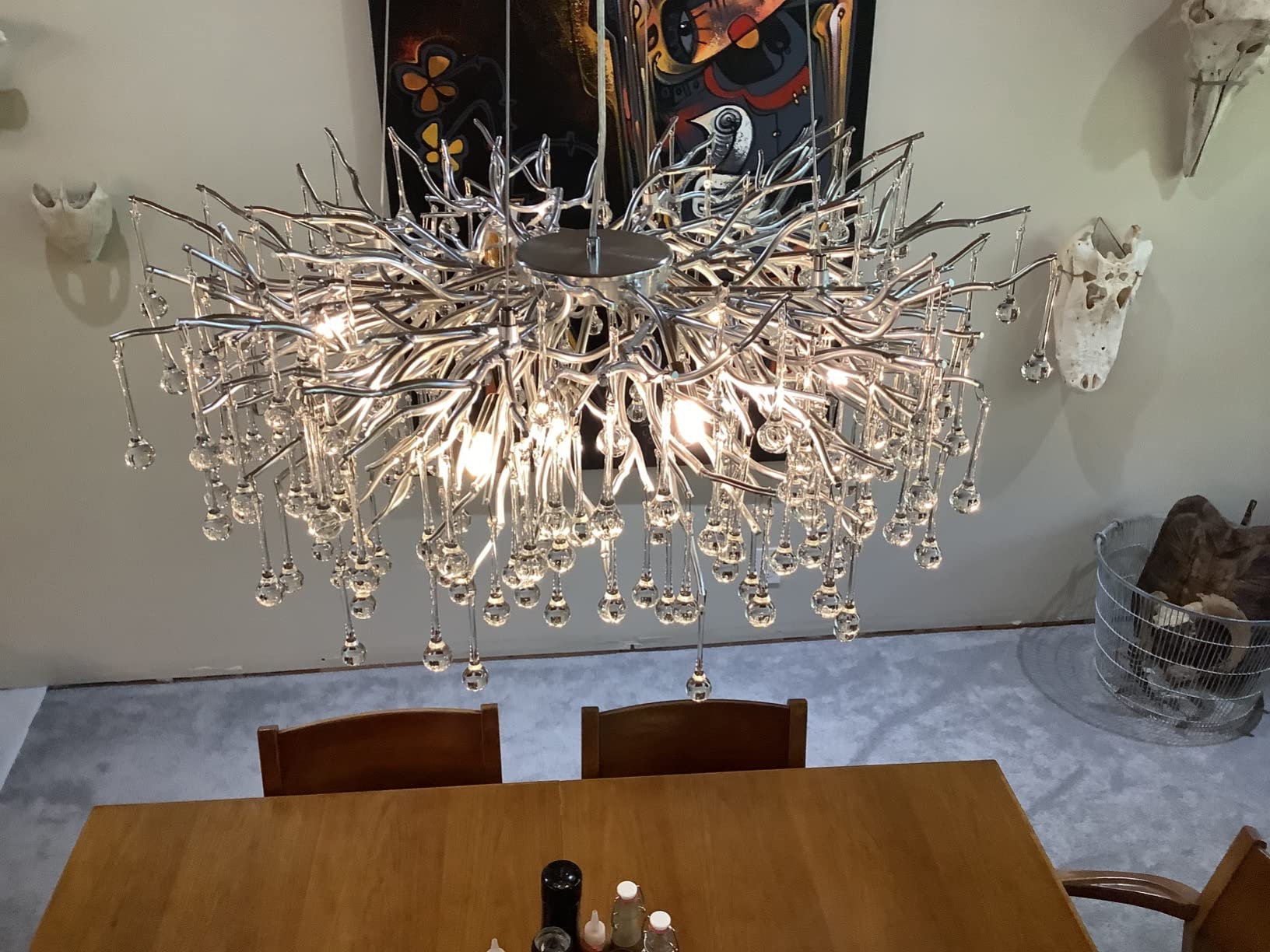 Stunning Tree Branch Crystal Chandelier with Clear Teardrop - shaped for Living/Dining Room - Rectangle L39.4”*W25.6”*H25.6”/10 Lights/27kgChromeWarm LightJoyfuzzy