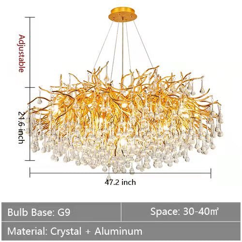 Stunning Tree Branch Crystal Chandelier with Clear Teardrop - shaped for Living/Dining Room - Round D47.2”*H21.7”/18 LightsGoldWarm LightJoyfuzzy