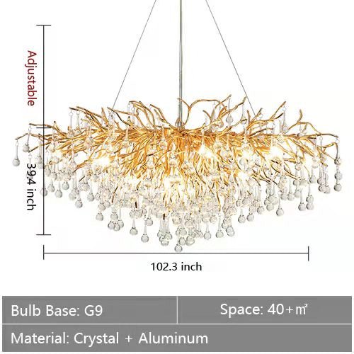 Stunning Tree Branch Crystal Chandelier with Clear Teardrop - shaped for Living/Dining Room - Rectangle L102.4”*W39.4”*H25.6”/25 LightsGoldWarm LightJoyfuzzy