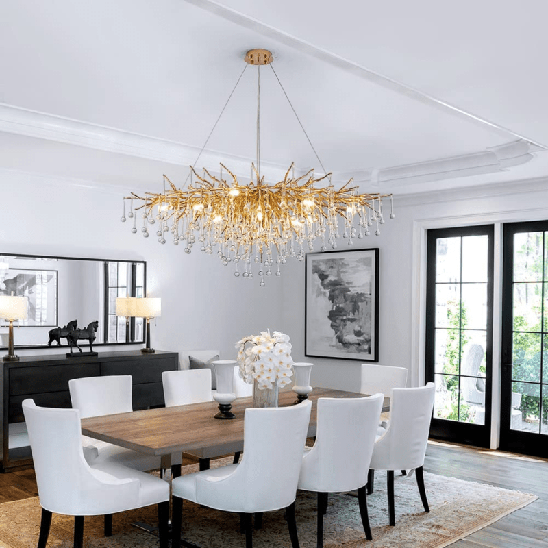 Stunning Tree Branch Crystal Chandelier with Clear Teardrop - shaped for Living/Dining Room - Round D25.6”*H15.8”/8 LightsGoldWarm LightJoyfuzzy