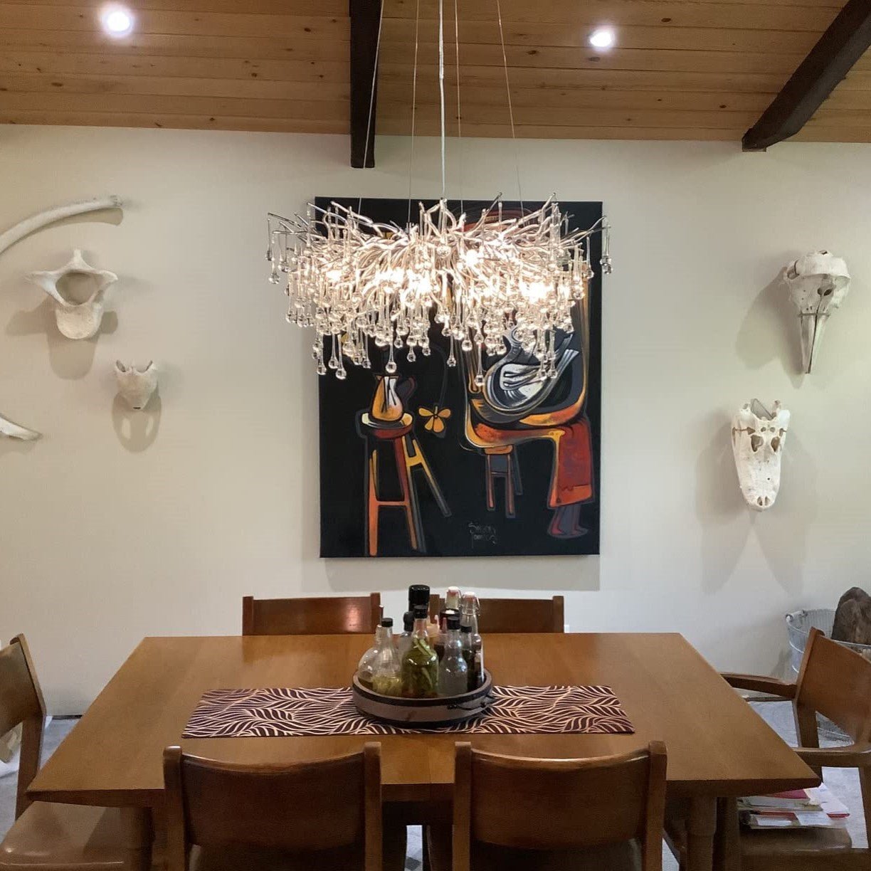 Stunning Tree Branch Crystal Chandelier with Clear Teardrop - shaped for Living/Dining Room - Round D25.6”*H15.8”/8 LightsChromeWarm LightJoyfuzzy
