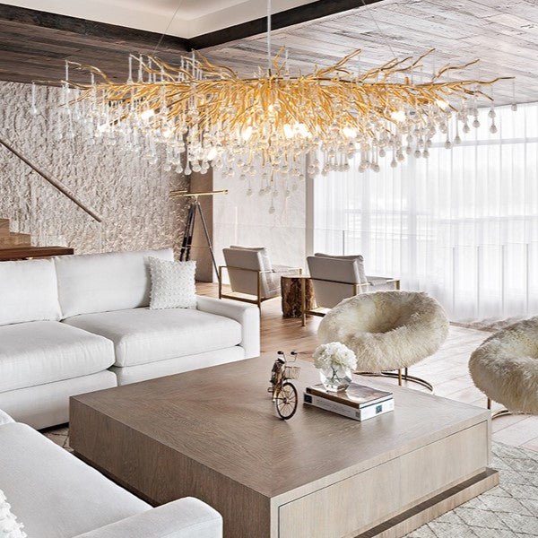 Stunning Tree Branch Crystal Chandelier with Clear Teardrop - shaped for Living/Dining Room - Round D25.6”*H15.8”/8 LightsChromeWarm LightJoyfuzzy