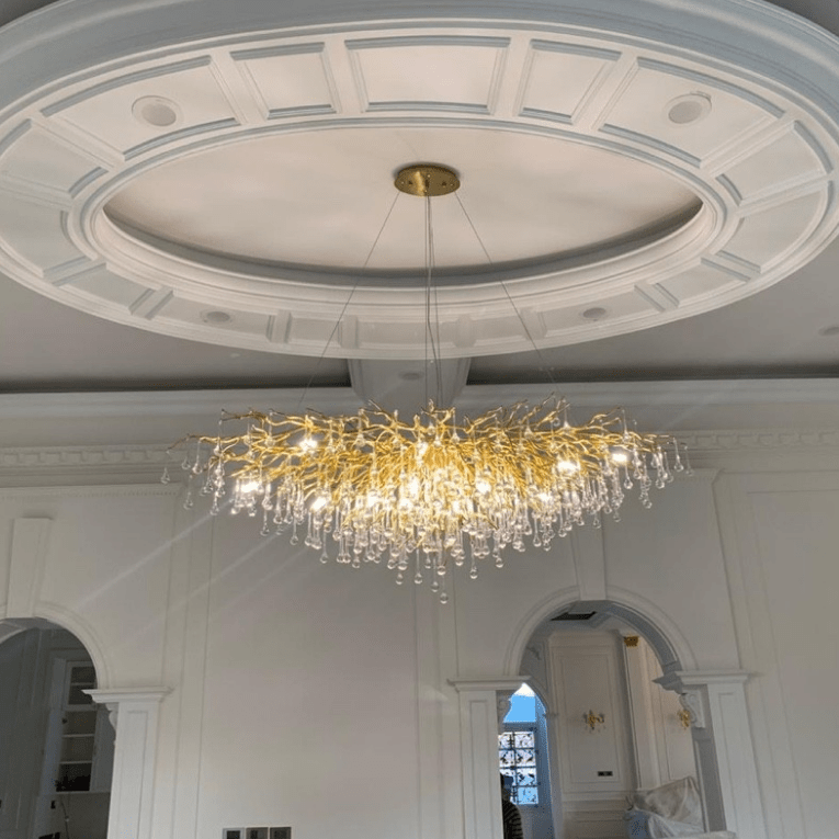 Stunning Tree Branch Crystal Chandelier with Clear Teardrop - shaped for Living/Dining Room - Round D25.6”*H15.8”/8 LightsGoldWarm LightJoyfuzzy