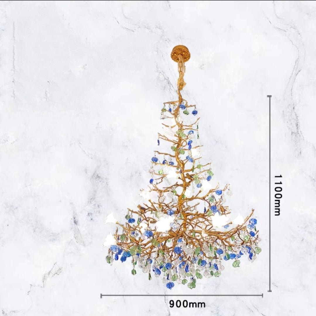 Stylish Colored Glaze Flower Crystal Chandelier Brass Tree Branch Ceiling Light For Living Room Hotel Hall - D35.4"*H43.3"/51kgWarm LightJoyfuzzy