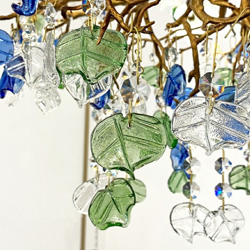 Stylish Colored Glaze Flower Crystal Chandelier Brass Tree Branch Ceiling Light For Living Room Hotel Hall - D35.4"*H43.3"/51kgWarm LightJoyfuzzy