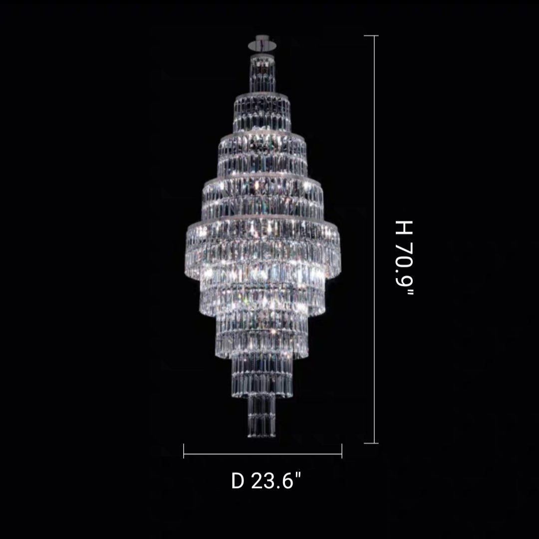 Stylish Foyer Hall Long Crystal Chandelier Large Staircase/ Entryway Decoration Ceiling Light Fixture - D23.6"*H70.9"Warm LightJoyfuzzy