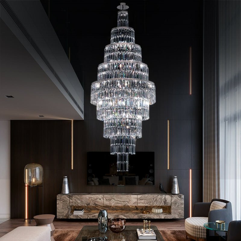 Stylish Foyer Hall Long Crystal Chandelier Large Staircase/ Entryway Decoration Ceiling Light Fixture - D23.6"*H70.9"Warm LightJoyfuzzy