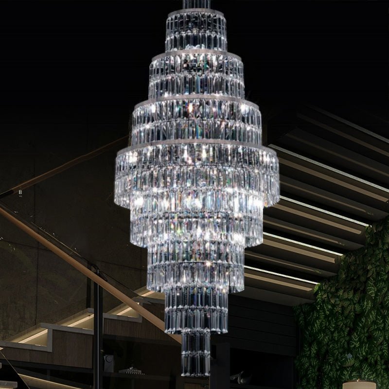 Stylish Foyer Hall Long Crystal Chandelier Large Staircase/ Entryway Decoration Ceiling Light Fixture - D23.6"*H70.9"Warm LightJoyfuzzy