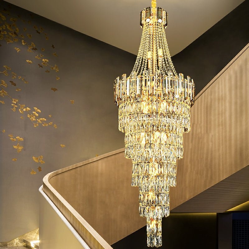 Stylish Foyer Long Staircase Chandelier Large Crystal Ceiling Lighting Fixture For Living Room Decoration - D23.6"*H66.9"/ 18 LightsWarm LightJoyfuzzy