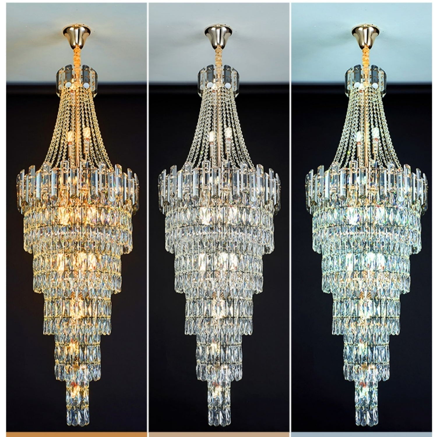Stylish Foyer Long Staircase Chandelier Large Crystal Ceiling Lighting Fixture For Living Room Decoration - D23.6"*H66.9"/ 18 LightsWarm LightJoyfuzzy