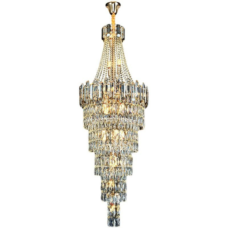 Stylish Foyer Long Staircase Chandelier Large Crystal Ceiling Lighting Fixture For Living Room Decoration - D23.6"*H66.9"/ 18 LightsWarm LightJoyfuzzy