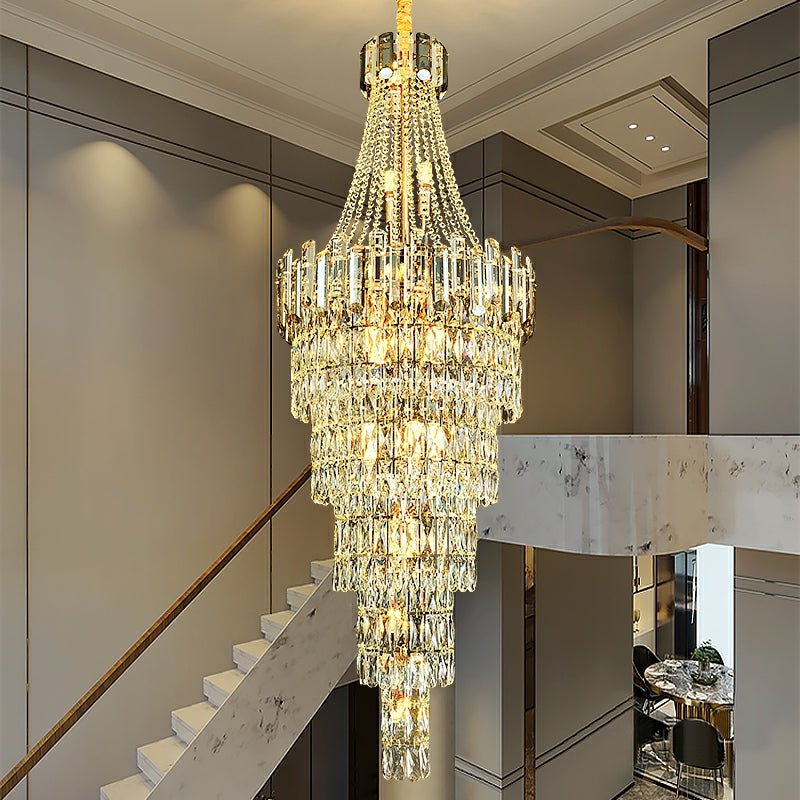 Stylish Foyer Long Staircase Chandelier Large Crystal Ceiling Lighting Fixture For Living Room Decoration - D23.6"*H66.9"/ 18 LightsWarm LightJoyfuzzy