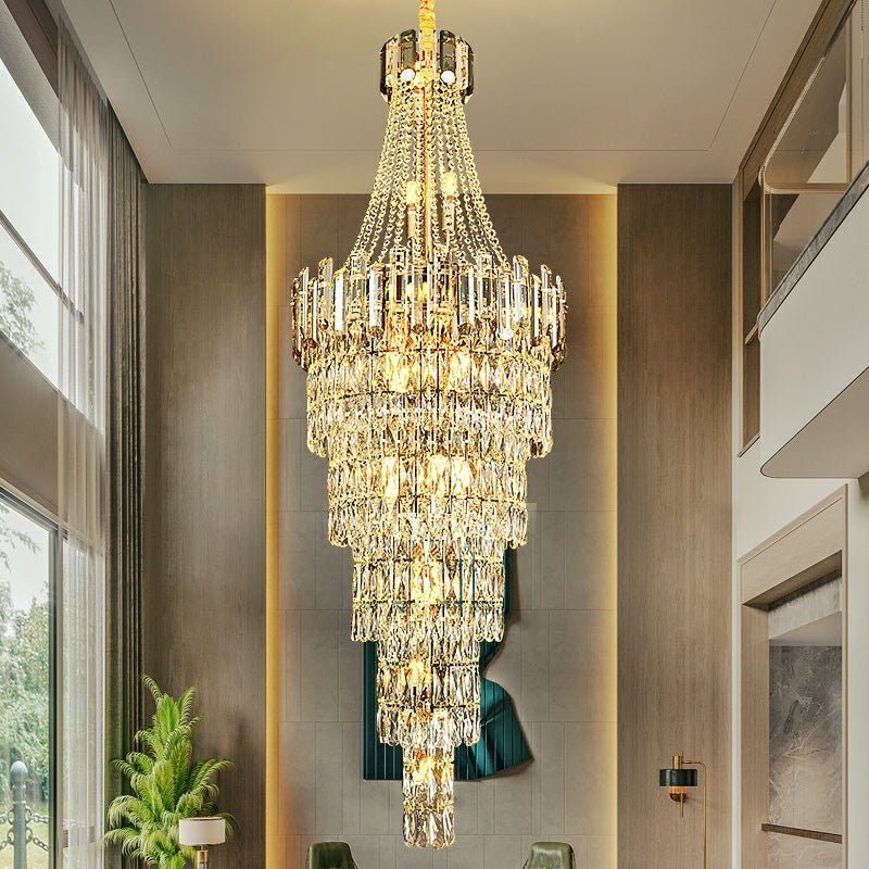 Stylish Foyer Long Staircase Chandelier Large Crystal Ceiling Lighting Fixture For Living Room Decoration - D23.6"*H66.9"/ 18 LightsWarm LightJoyfuzzy