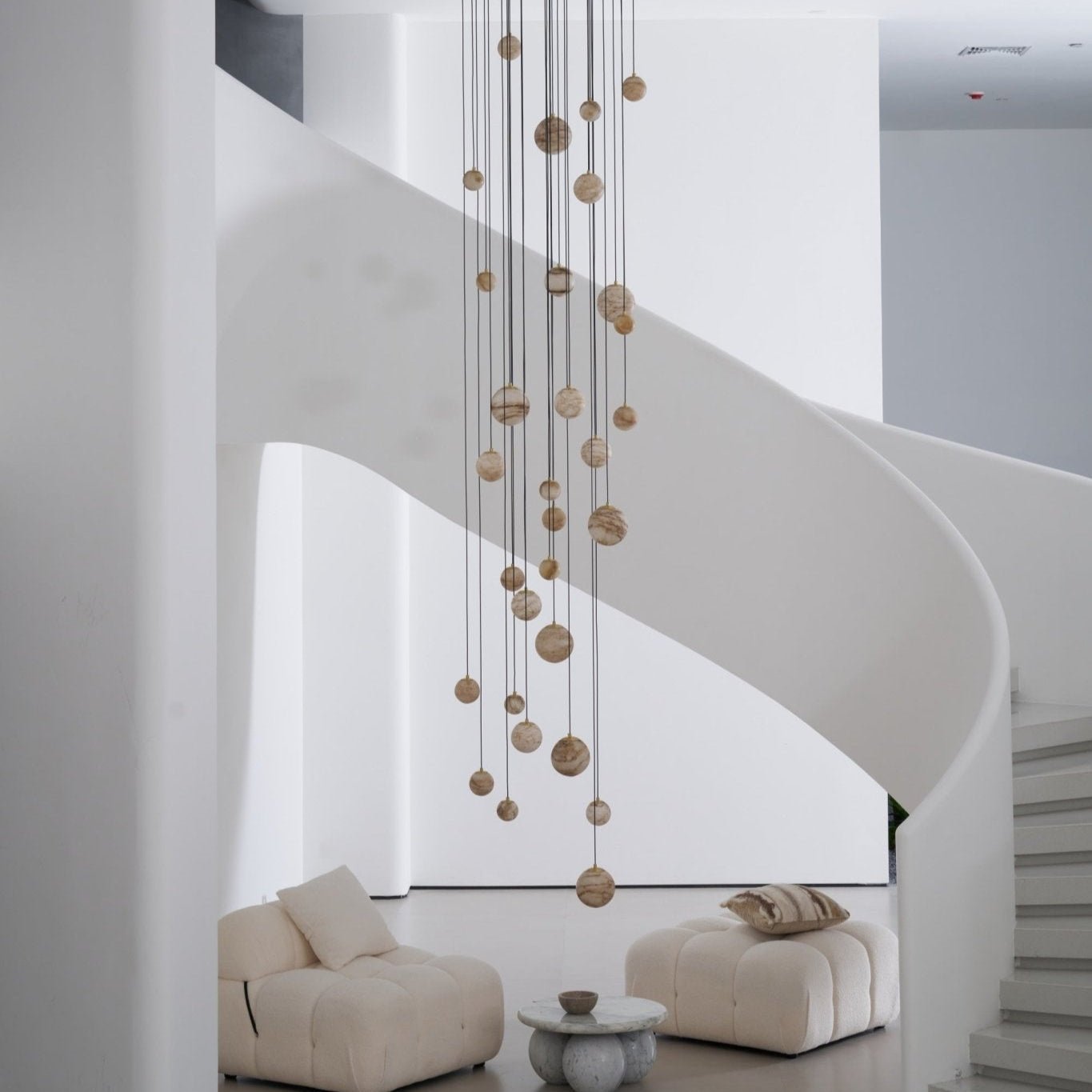 Sultana Alabaster Cluster Chandelier - 3 - Lights Size: ∅ 7.9″ x H 78.7″Gold & Natrue Alabaster ColorJoyfuzzy