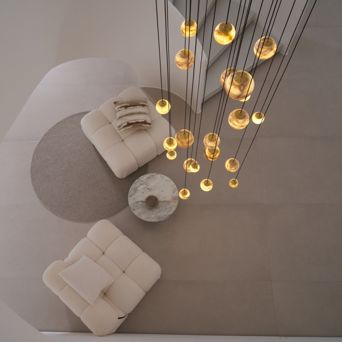 Sultana Alabaster Cluster Chandelier - 3 - Lights Size: ∅ 7.9″ x H 78.7″Gold & Natrue Alabaster ColorJoyfuzzy