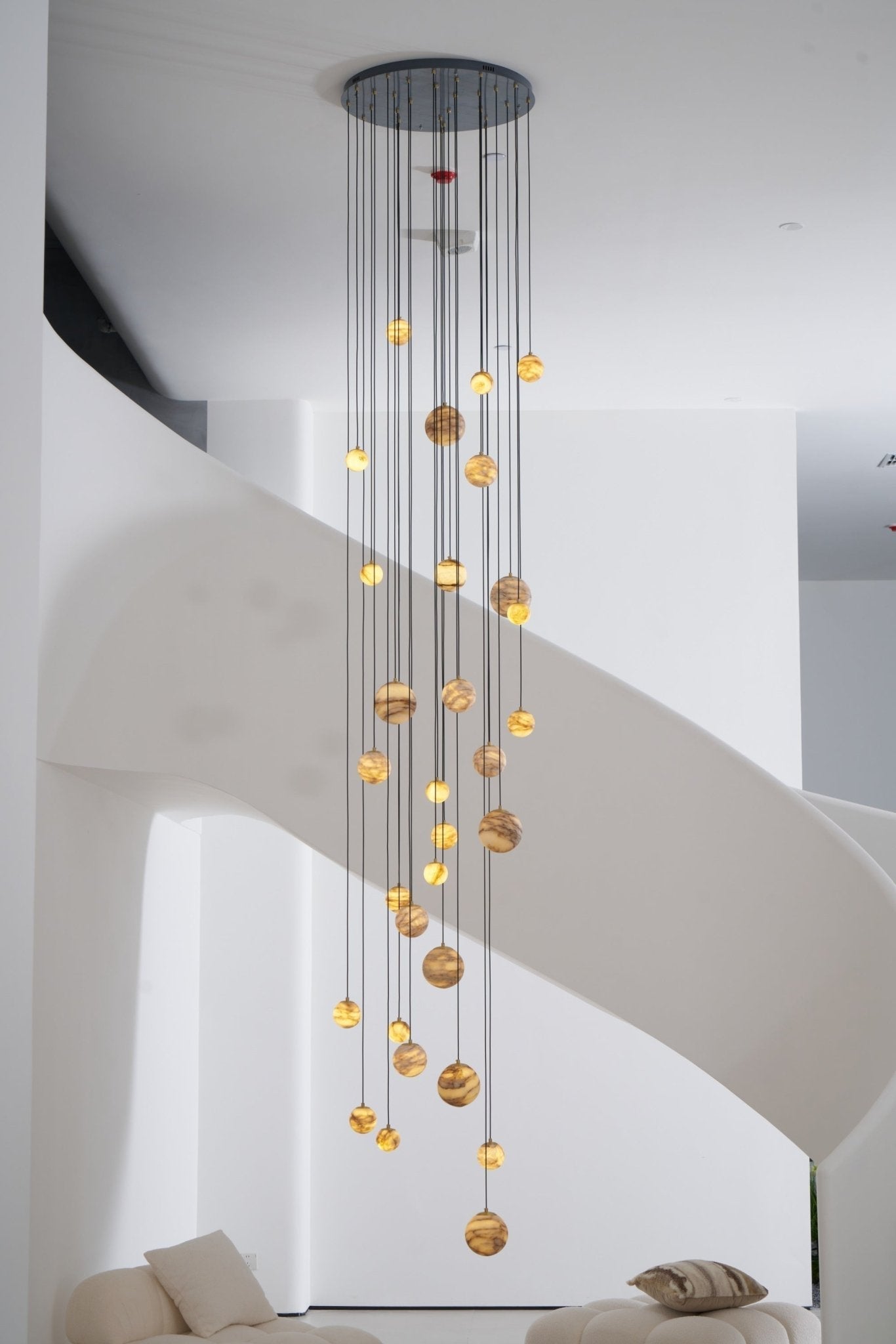 Sultana Alabaster Cluster Chandelier - 3 - Lights Size: ∅ 7.9″ x H 78.7″Gold & Natrue Alabaster ColorJoyfuzzy