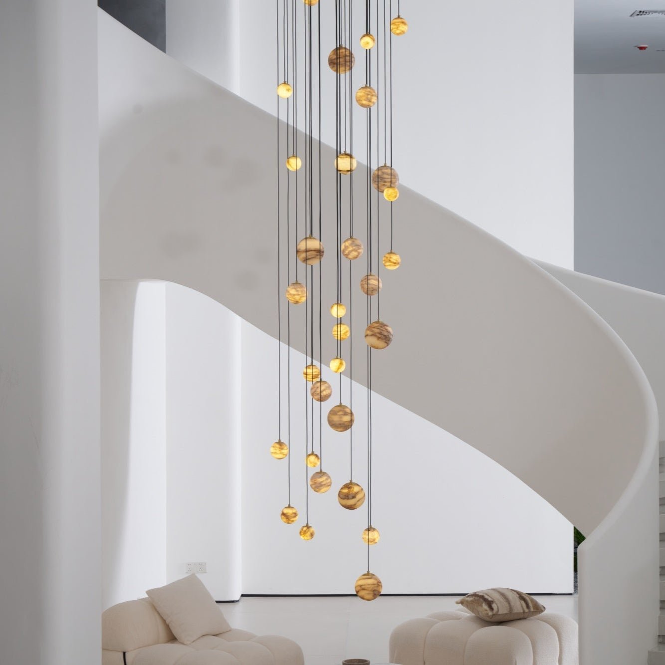Sultana Alabaster Cluster Chandelier - 3 - Lights Size: ∅ 7.9″ x H 78.7″Gold & Natrue Alabaster ColorJoyfuzzy