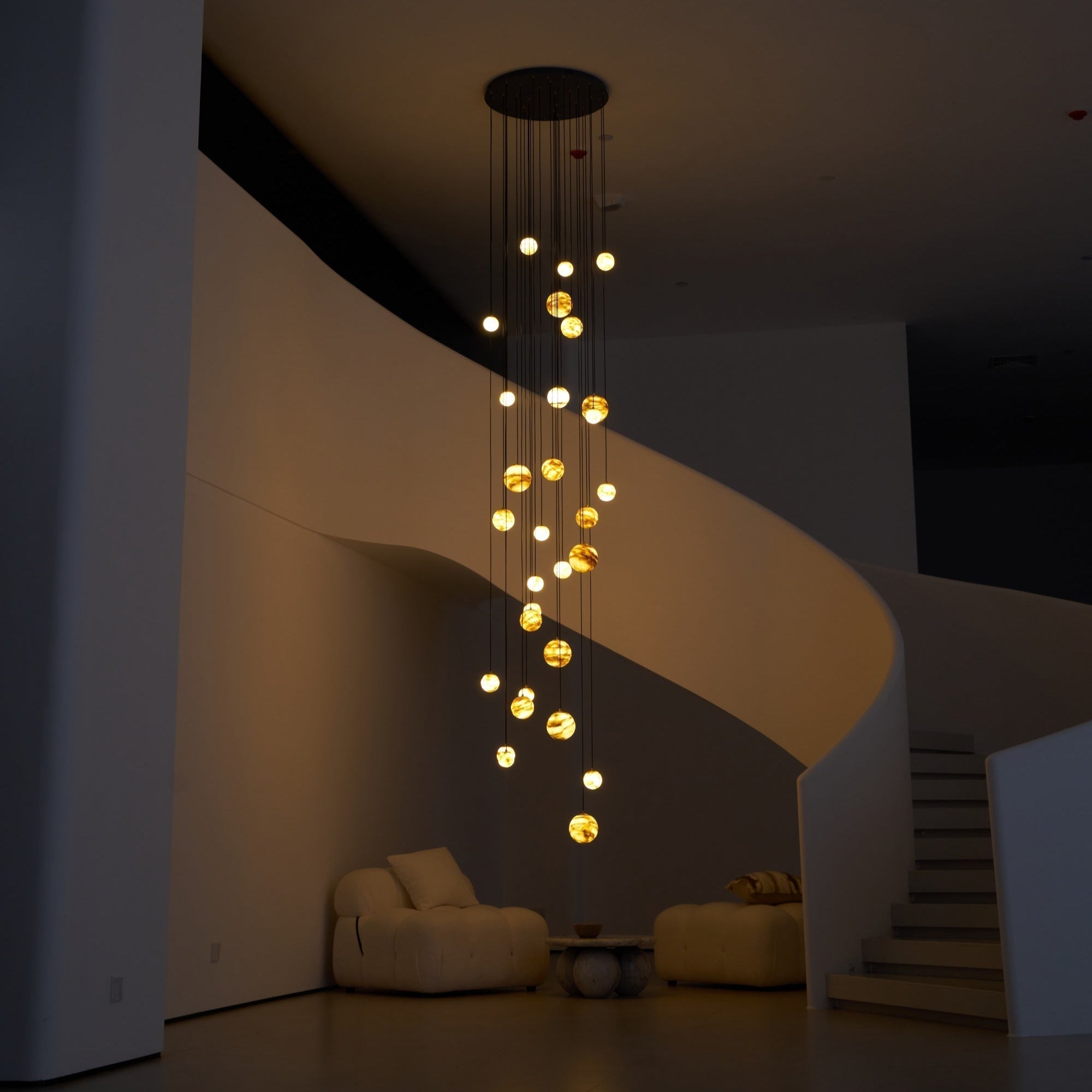 Sultana Alabaster Cluster Chandelier - 3 - Lights Size: ∅ 7.9″ x H 78.7″Gold & Natrue Alabaster ColorJoyfuzzy