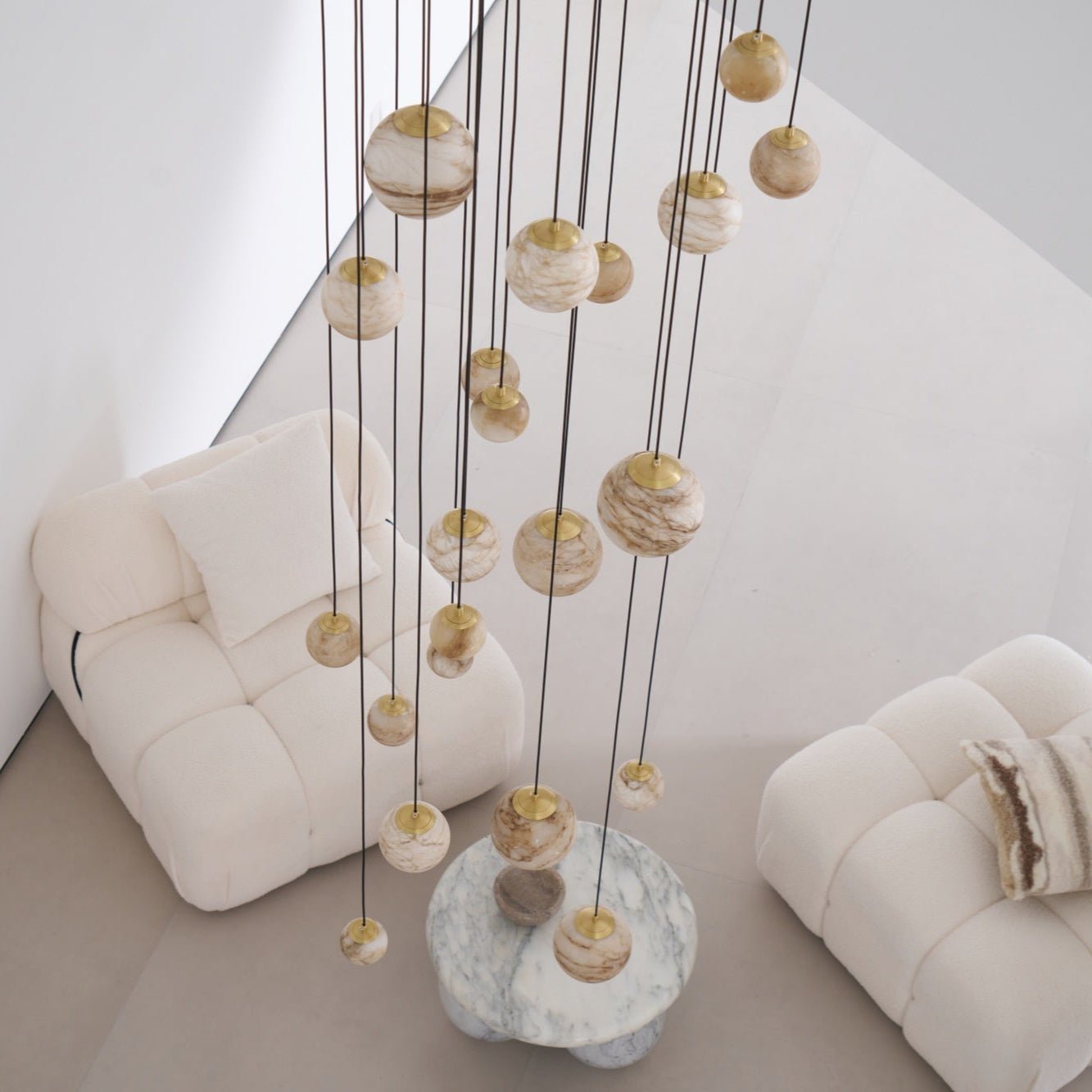Sultana Alabaster Cluster Chandelier - 3 - Lights Size: ∅ 7.9″ x H 78.7″Gold & Natrue Alabaster ColorJoyfuzzy