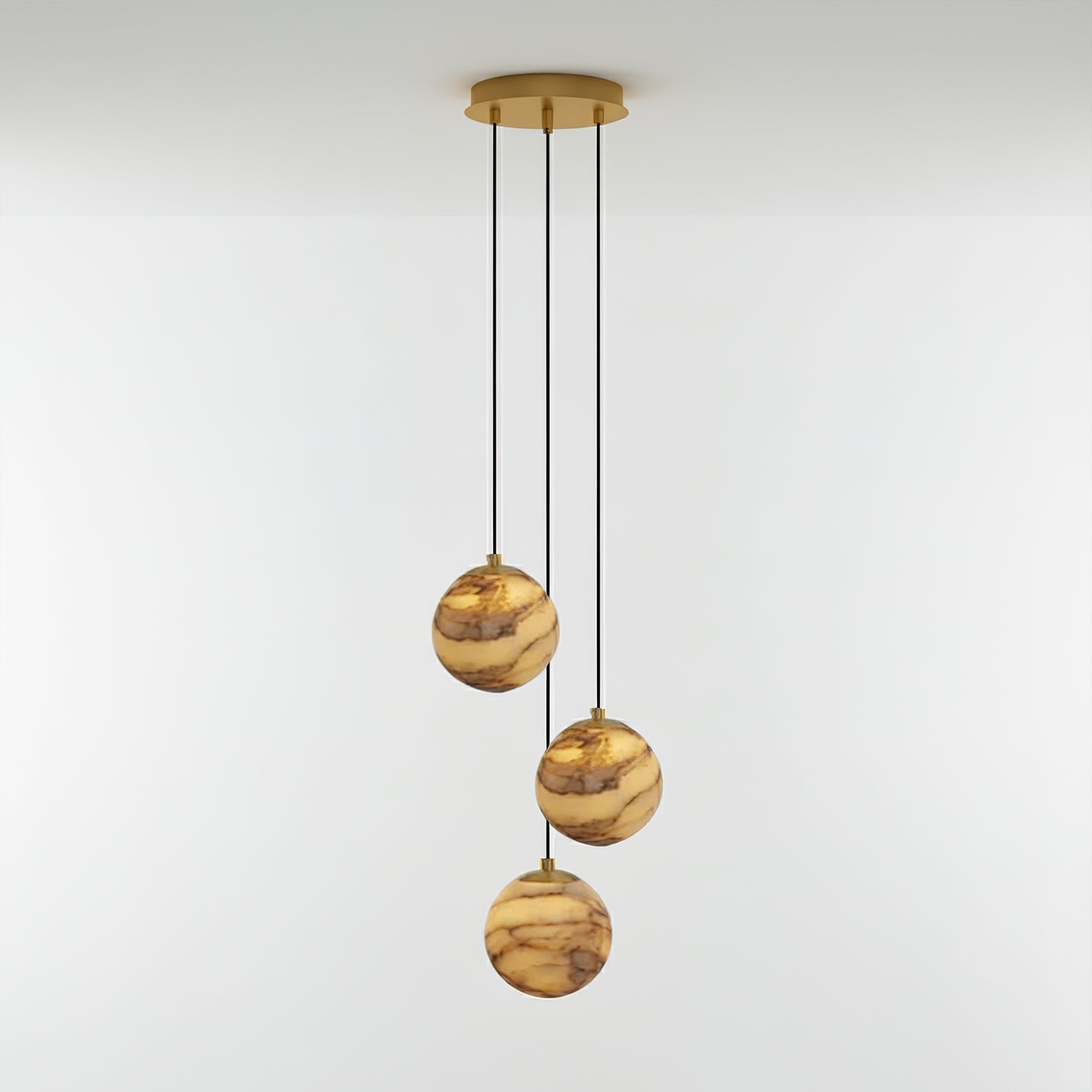 Sultana Alabaster Cluster Chandelier - 3 - Lights Size: ∅ 7.9″ x H 78.7″Gold & Natrue Alabaster ColorJoyfuzzy