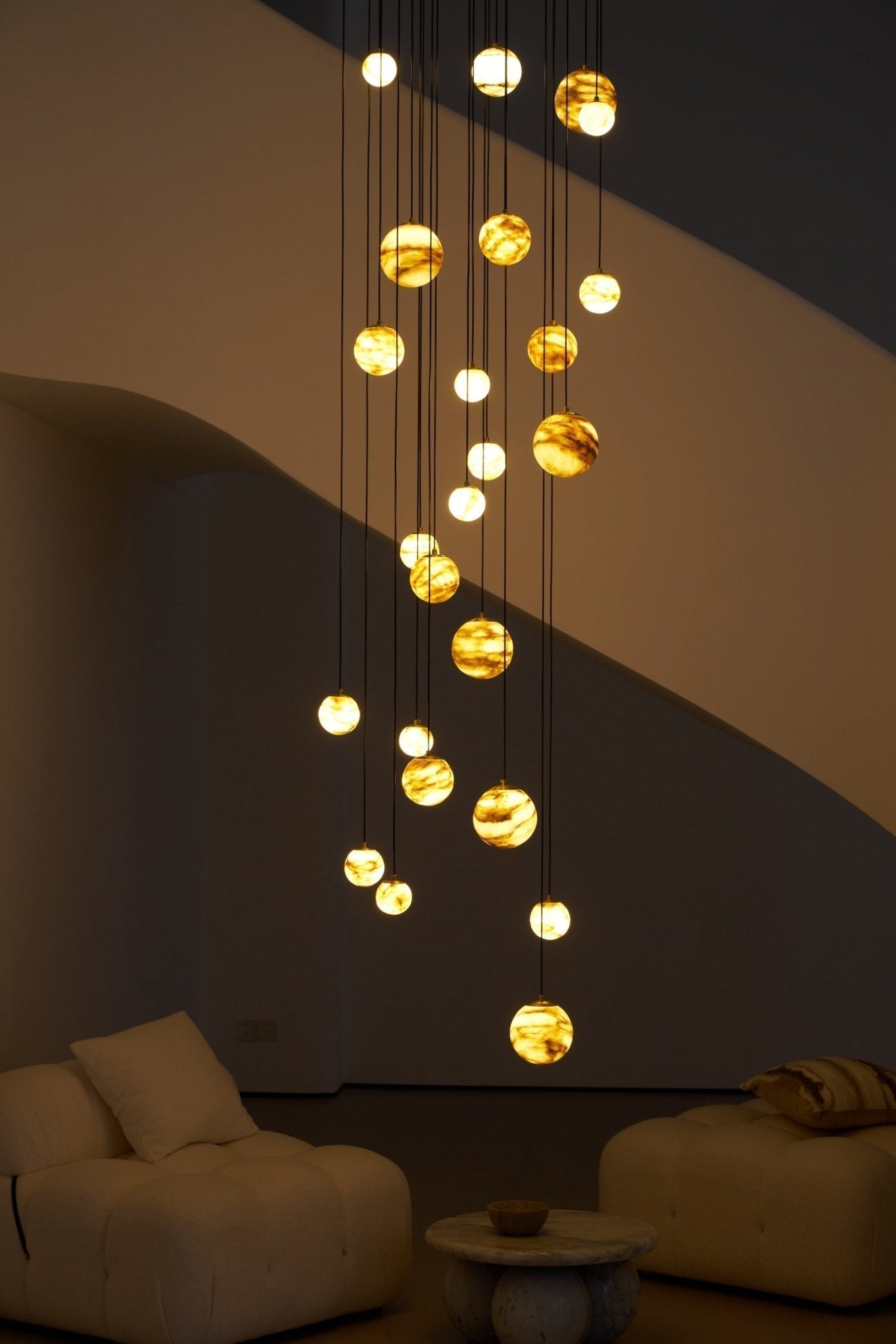 Sultana Alabaster Cluster Chandelier - 3 - Lights Size: ∅ 7.9″ x H 78.7″Gold & Natrue Alabaster ColorJoyfuzzy