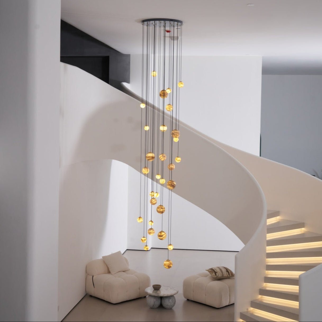 Sultana Alabaster Cluster Chandelier - 3 - Lights Size: ∅ 7.9″ x H 78.7″Gold & Natrue Alabaster ColorJoyfuzzy