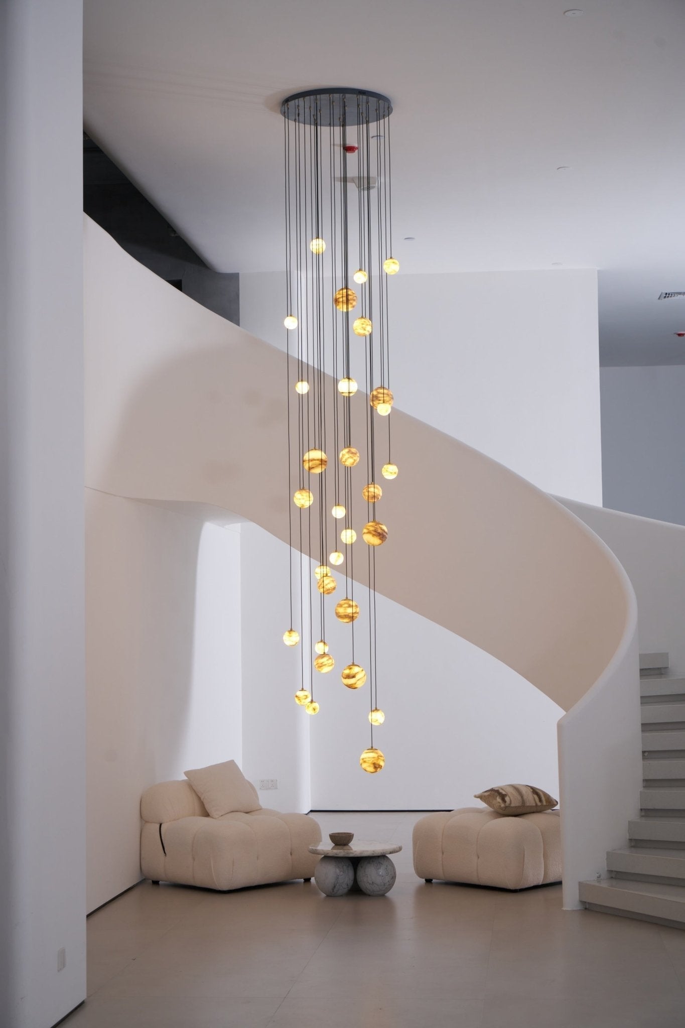 Sultana Alabaster Cluster Chandelier - 3 - Lights Size: ∅ 7.9″ x H 78.7″Gold & Natrue Alabaster ColorJoyfuzzy