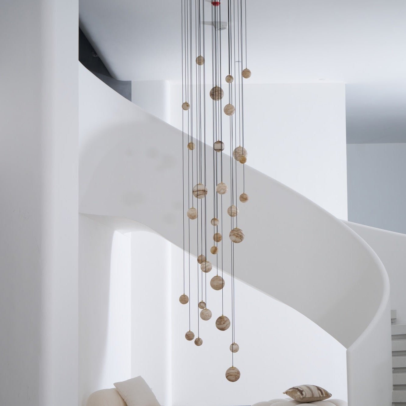 Sultana Alabaster Cluster Chandelier - 3 - Lights Size: ∅ 7.9″ x H 78.7″Gold & Natrue Alabaster ColorJoyfuzzy
