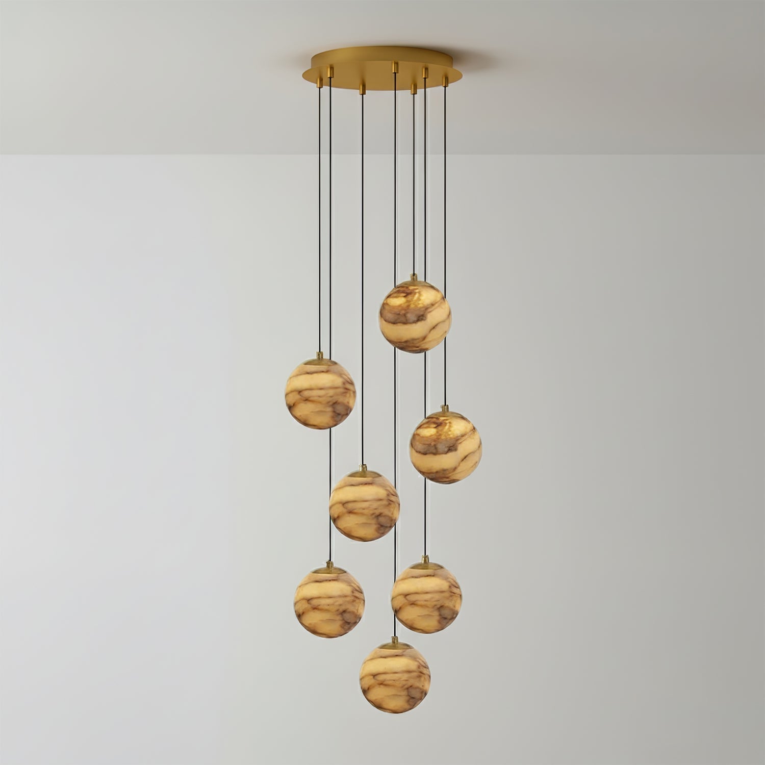 Sultana Alabaster Cluster Chandelier - 7 - Lights Size: ∅ 11.8″ x H 98.4″Gold & Natrue Alabaster ColorJoyfuzzy