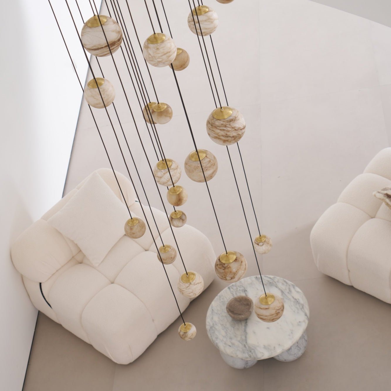 Sultana Alabaster Cluster Chandelier - 3 - Lights Size: ∅ 7.9″ x H 78.7″Gold & Natrue Alabaster ColorJoyfuzzy